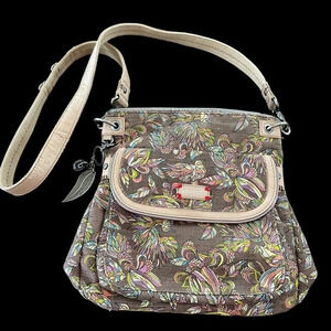 Sakroots brown Bird floral‎ Crossbody Canvas Bag Shoulder Fair Condition